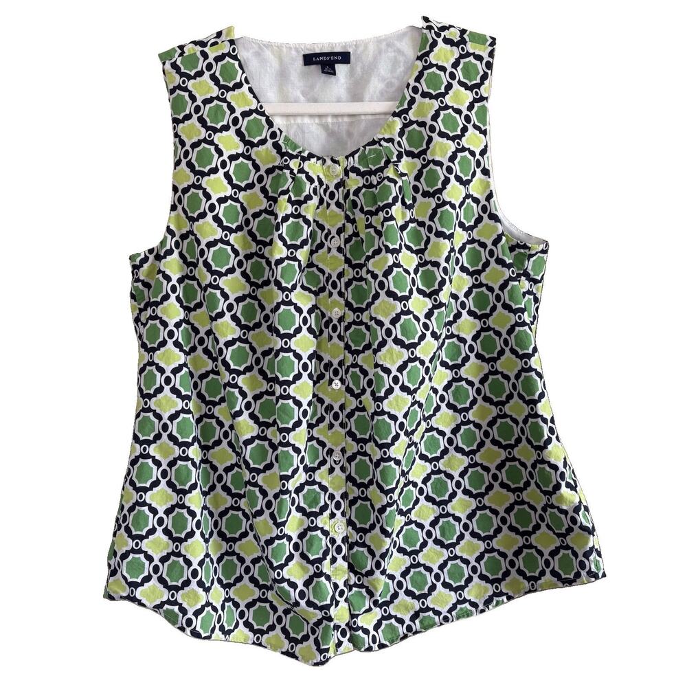 Lands' End Empire Style Cami Sleeveless Top Large (14-16) Geometric 100% Cotton